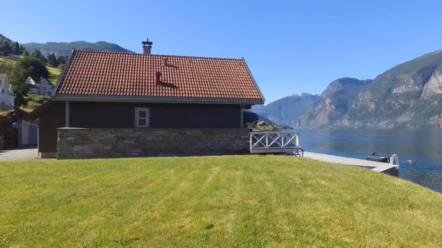 Aurland Fjord - Panoramic view of the fjord surrounded by mountains